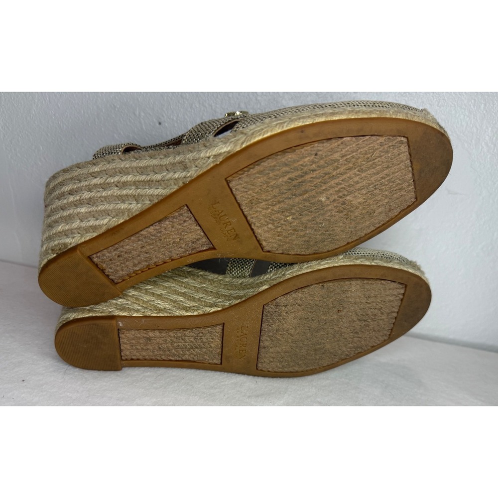 Lauren Ralph Lauren Penelope Espadrille Wedges Women 7.5B Gold Metallic Boho - Picture 8 of 11